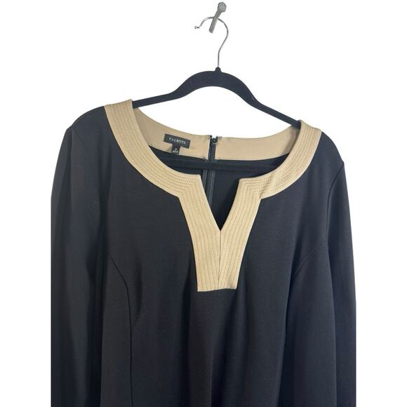 Talbots Plus 16 Ponte Knit Dress Black Tan Classy Office Church Stretch Work - Picture 3 of 8